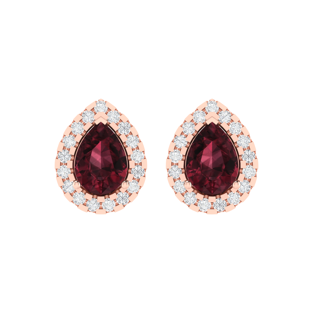 rose gold plated sterling silver pear shape garnet stud earrings