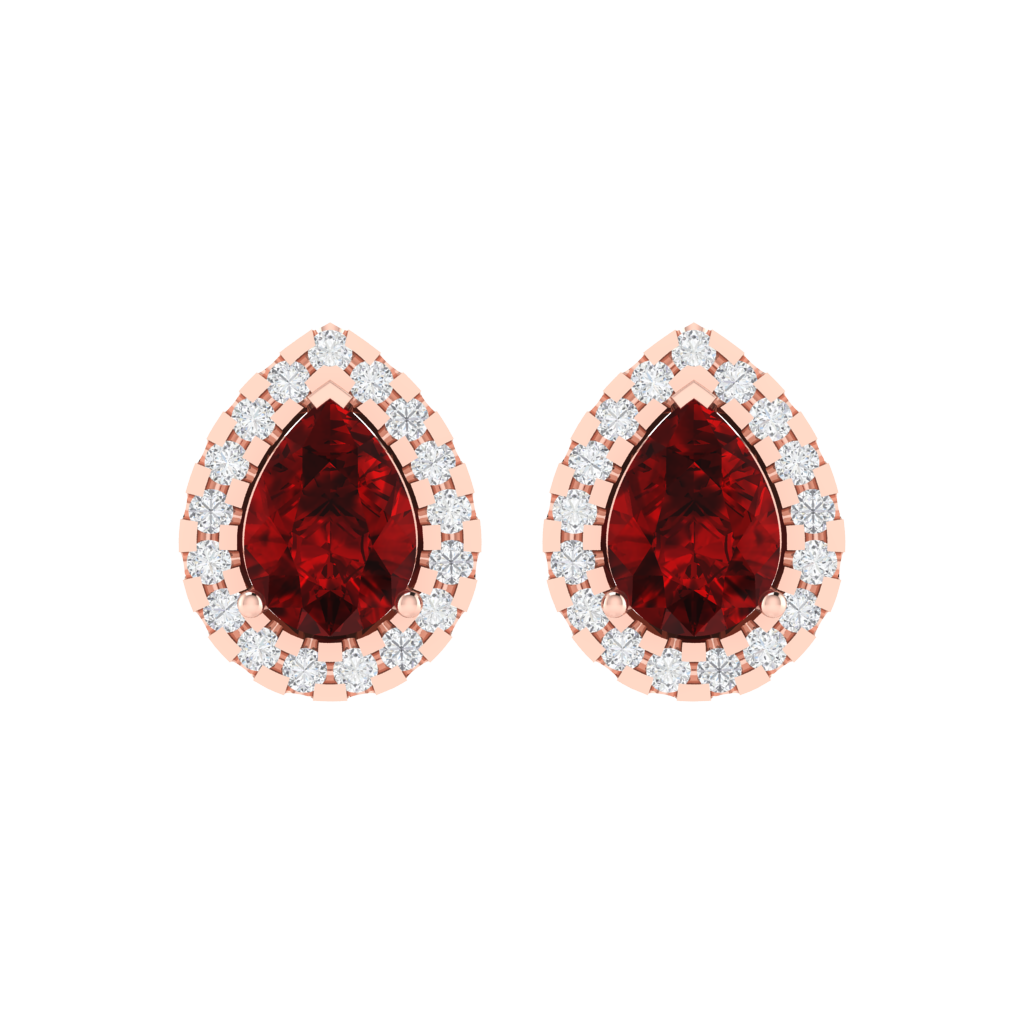 rose gold plated sterling silver pear shape ruby stud earrings