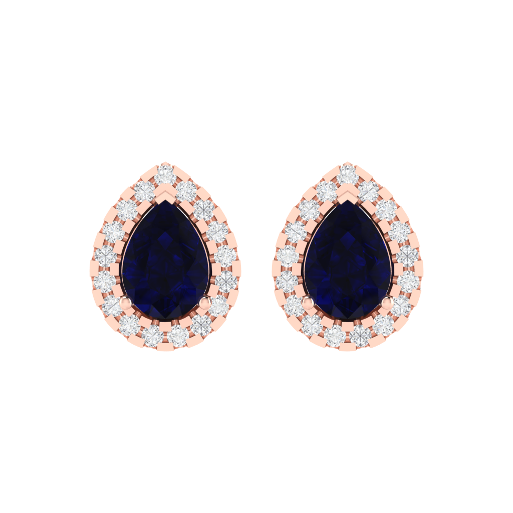 rose gold plated sterling silver pear shape sapphire stud earrings