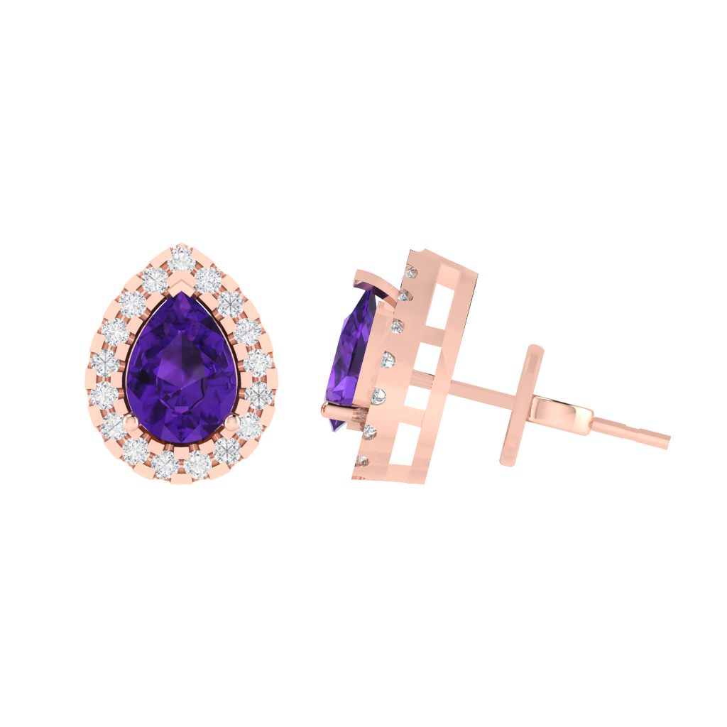 rose gold plated sterling silver pear shape amethyst stud earrings