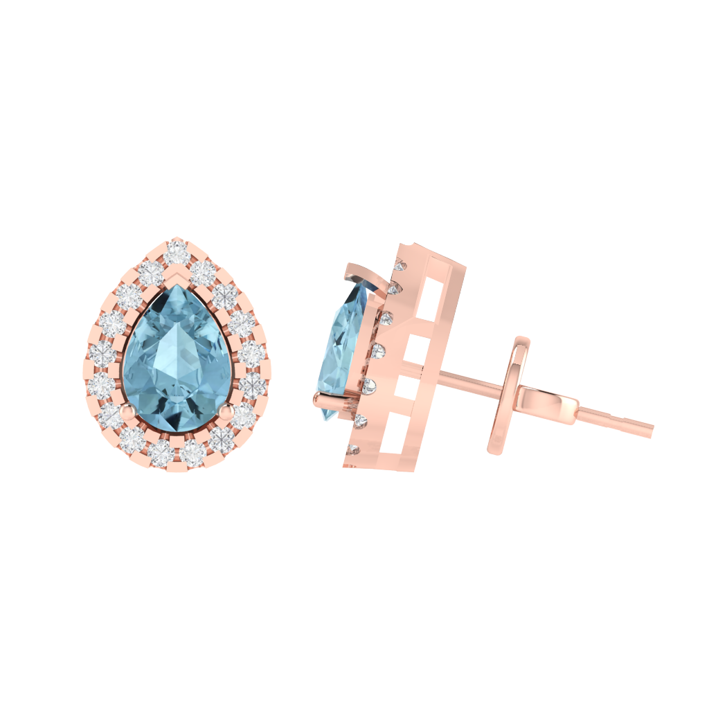 rose gold plated sterling silver pear shape aquamarine stud earrings