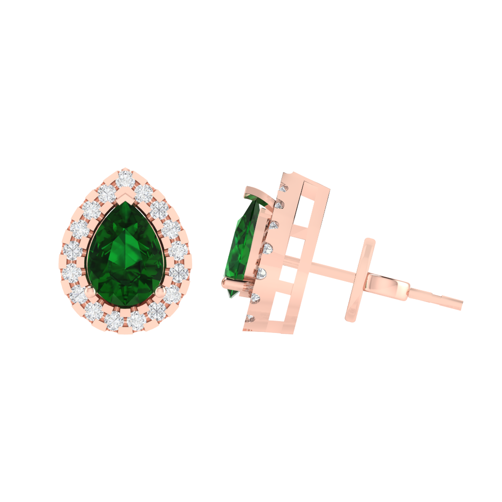 rose gold plated sterling silver pear shape emerald stud earrings