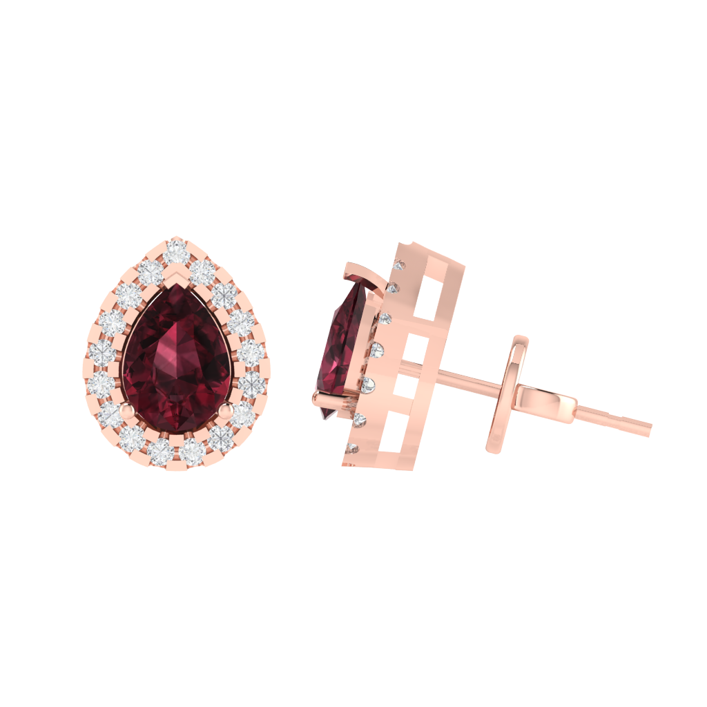 rose gold plated sterling silver pear shape garnet stud earrings