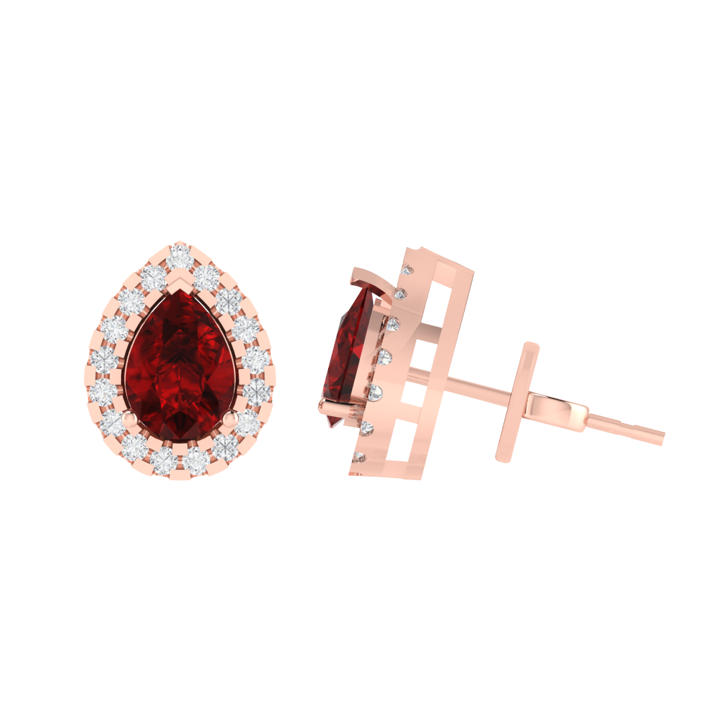 rose gold plated sterling silver pear shape ruby stud earrings