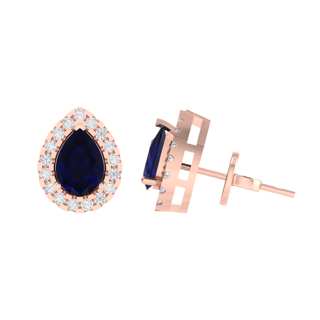 rose gold plated sterling silver pear shape sapphire stud earrings