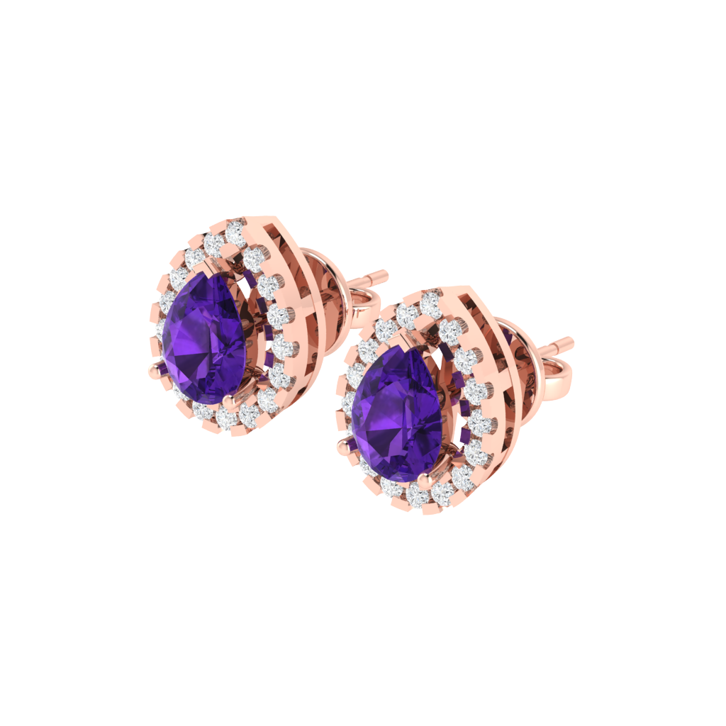 rose gold plated sterling silver pear shape amethyst stud earrings