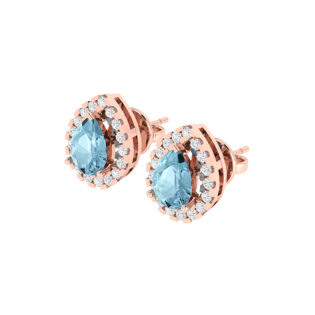 rose gold plated sterling silver pear shape aquamarine stud earrings