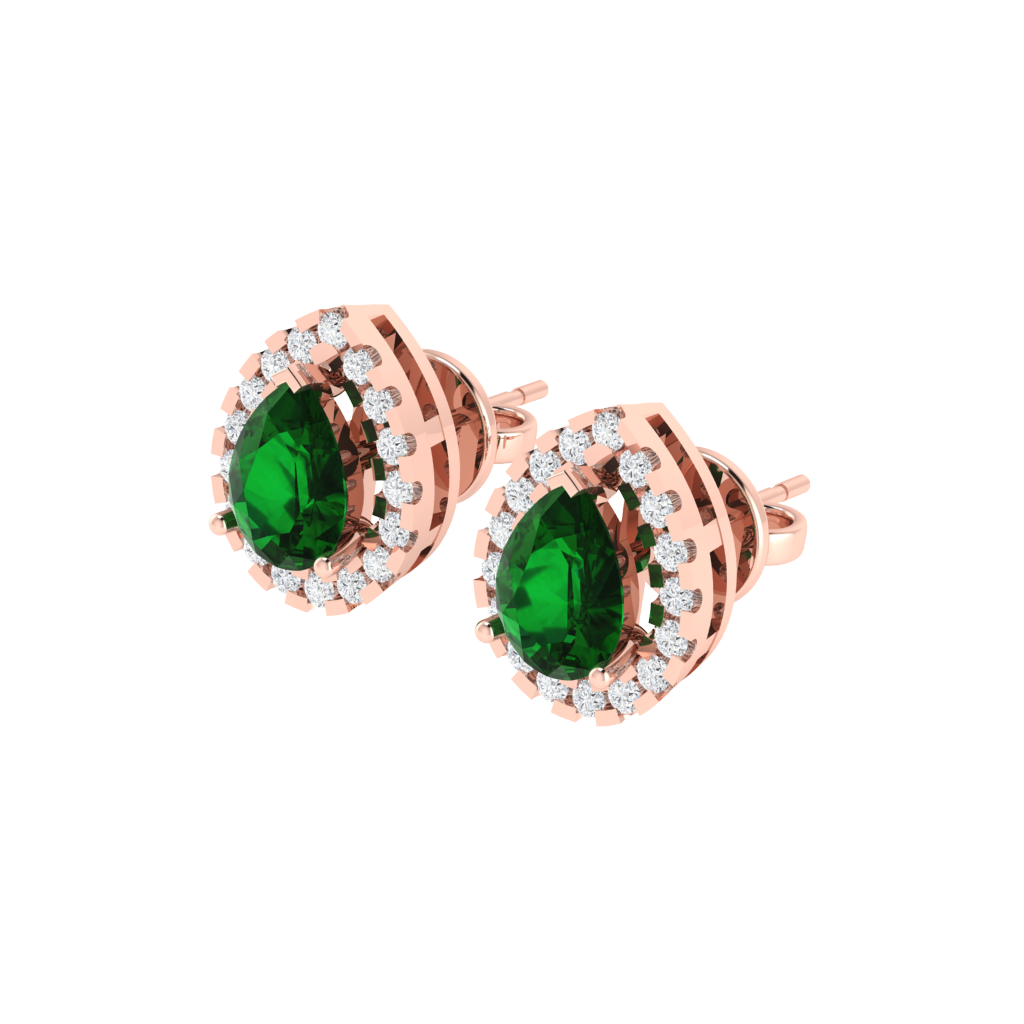rose gold plated sterling silver pear shape emerald stud earrings