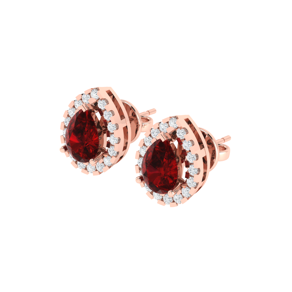 rose gold plated sterling silver pear shape ruby stud earrings