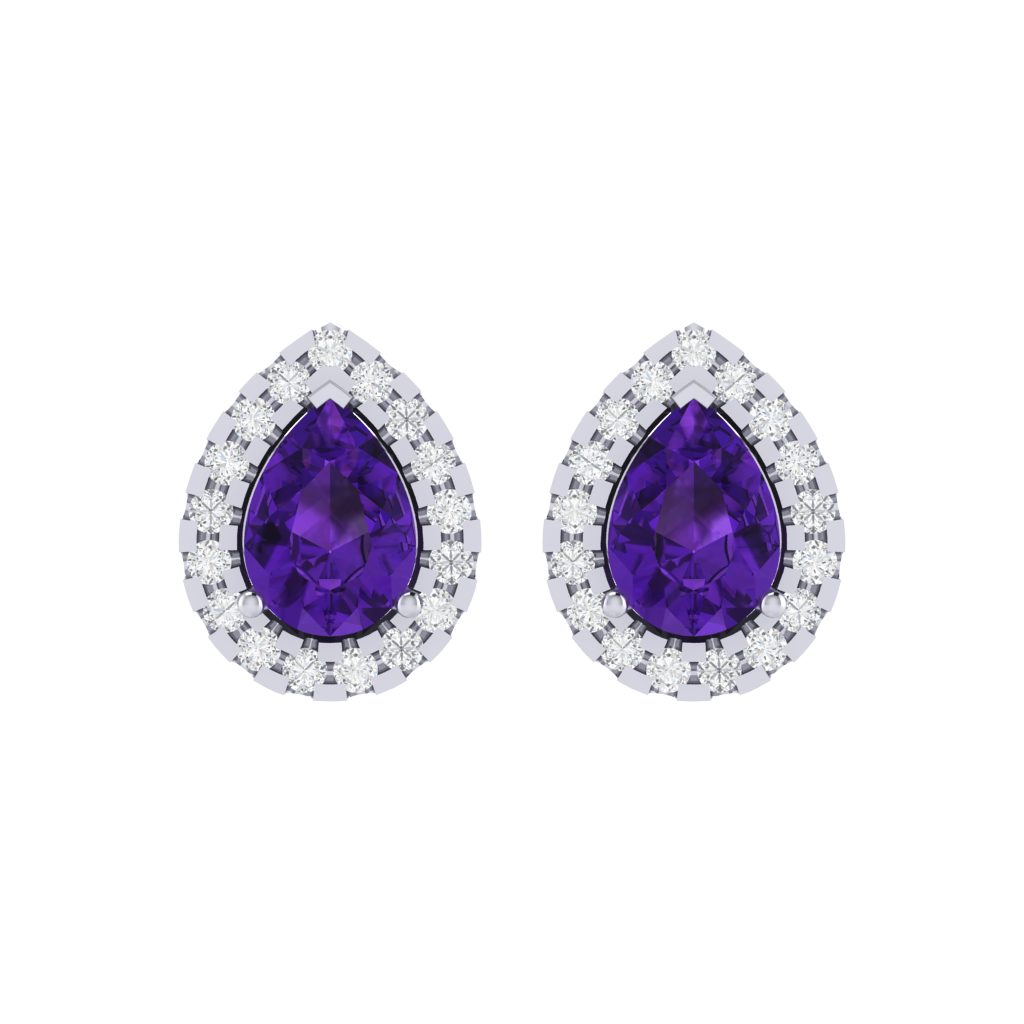 white gold plated sterling silver pear shape amethyst stud earrings
