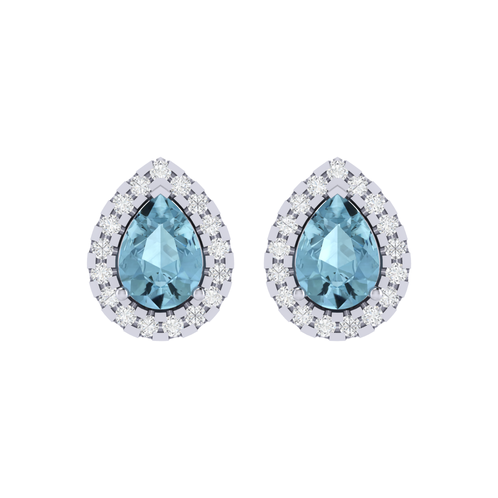 white gold plated sterling silver pear shape aquamarine stud earrings
