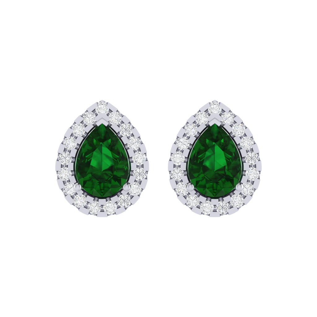 white gold plated sterling silver pear shape emerald stud earrings
