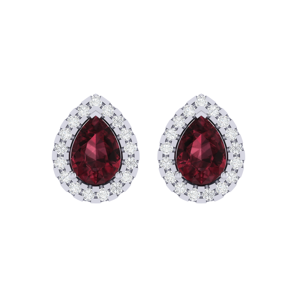 white gold plated sterling silver pear shape garnet stud earrings