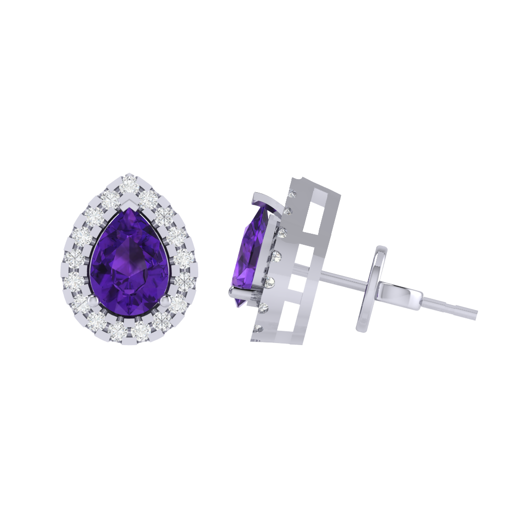 white gold plated sterling silver pear shape amethyst stud earrings