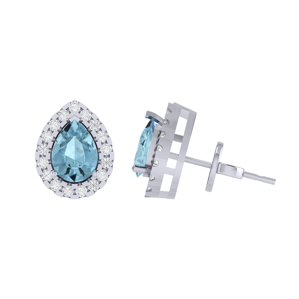 white gold plated sterling silver pear shape aquamarine stud earrings