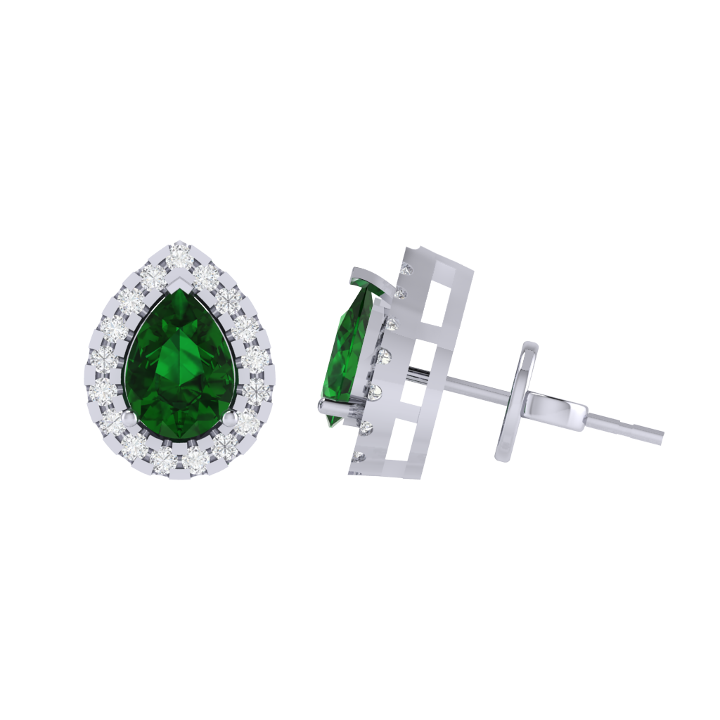 white gold plated sterling silver pear shape emerald stud earrings