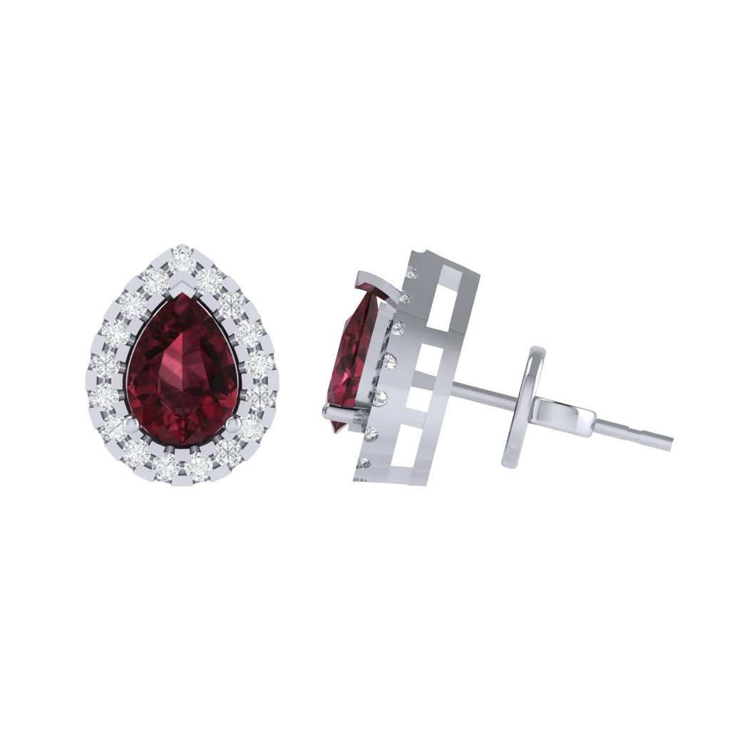 white gold plated sterling silver pear shape garnet stud earrings