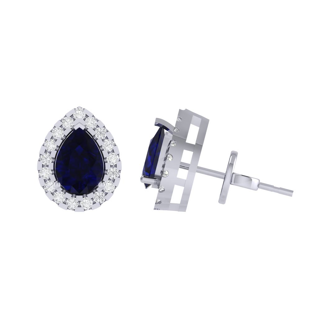 white gold plated sterling silver pear shape sapphire stud earrings
