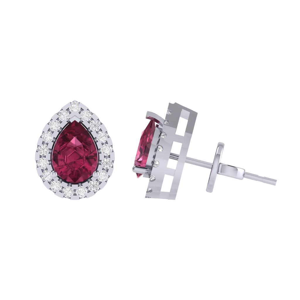 white gold plated sterling silver pear shape tourmaline stud earrings
