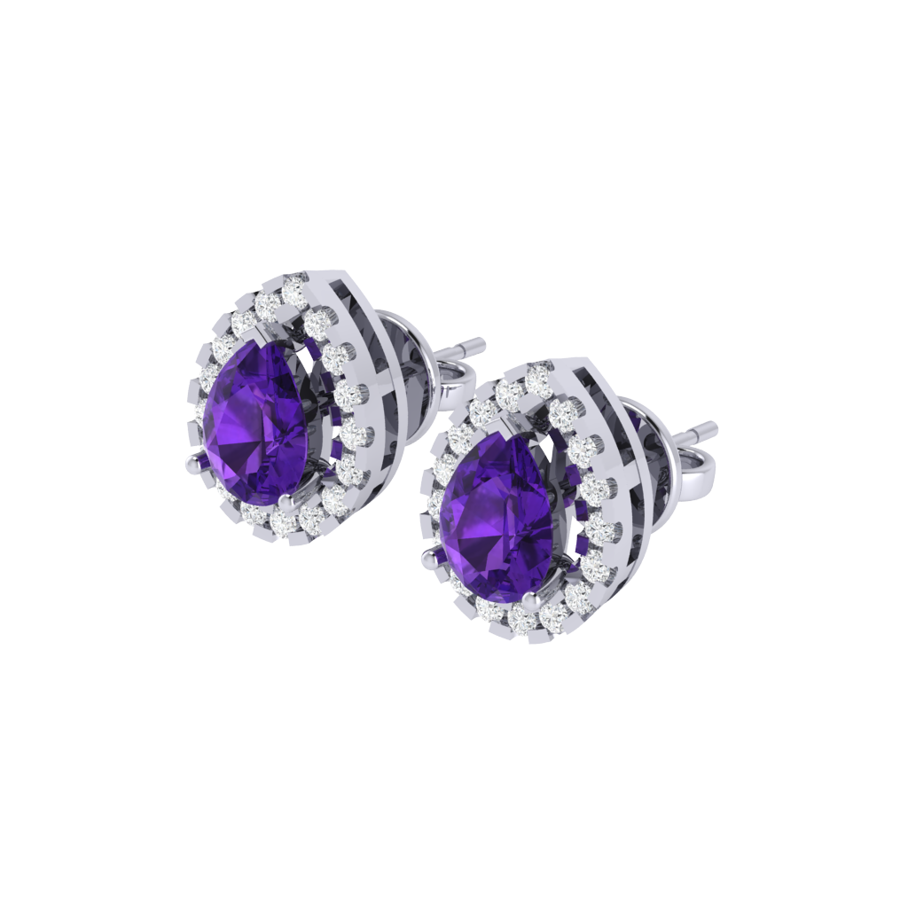 white gold plated sterling silver pear shape amethyst stud earrings