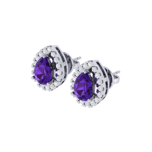 white gold plated sterling silver pear shape amethyst stud earrings