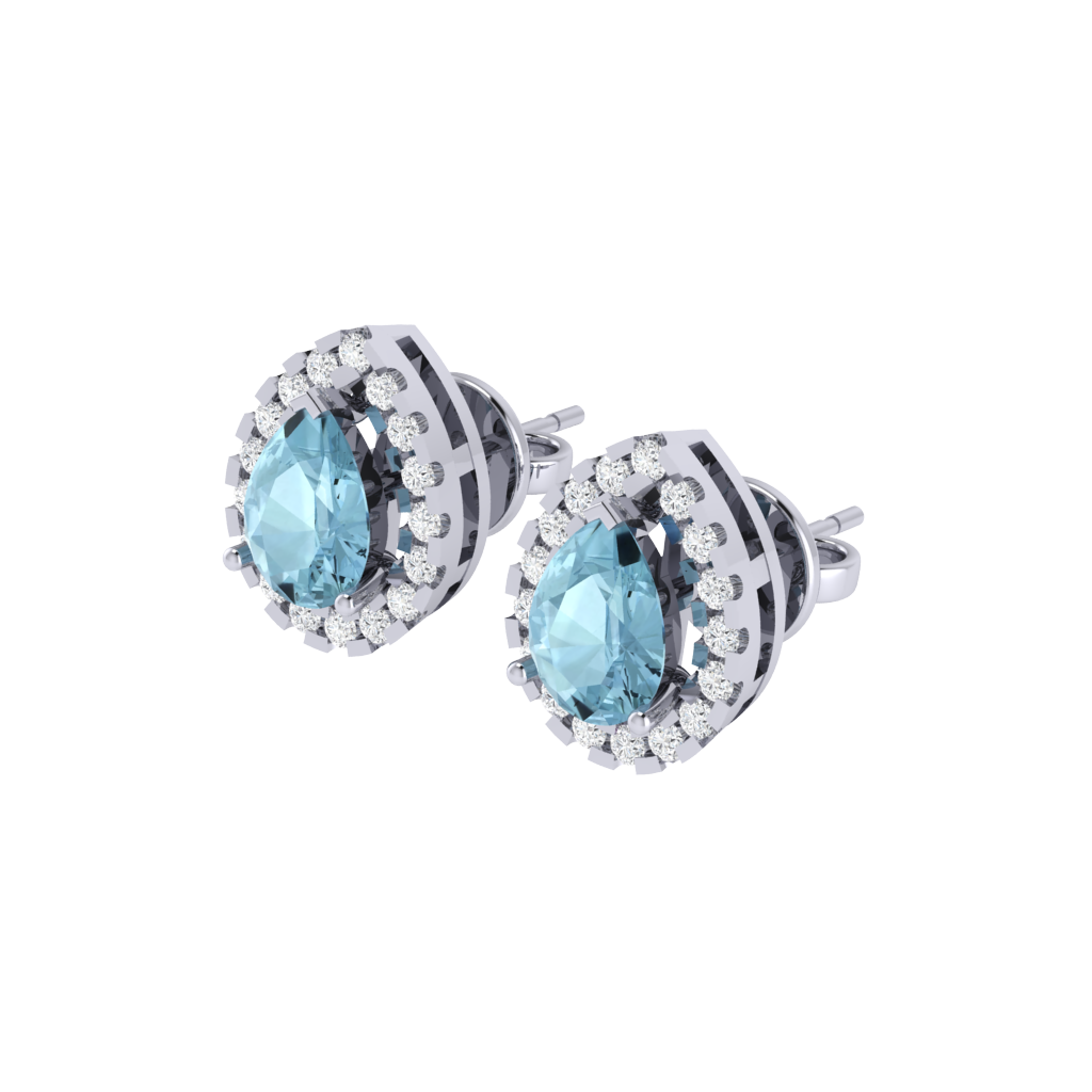 white gold plated sterling silver pear shape aquamarine stud earrings