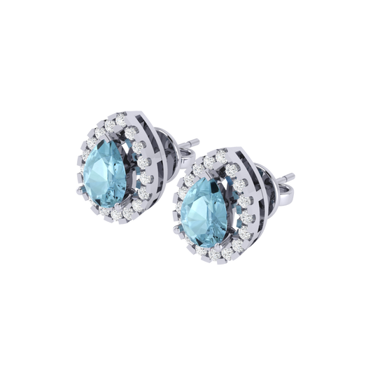 white gold plated sterling silver pear shape aquamarine stud earrings
