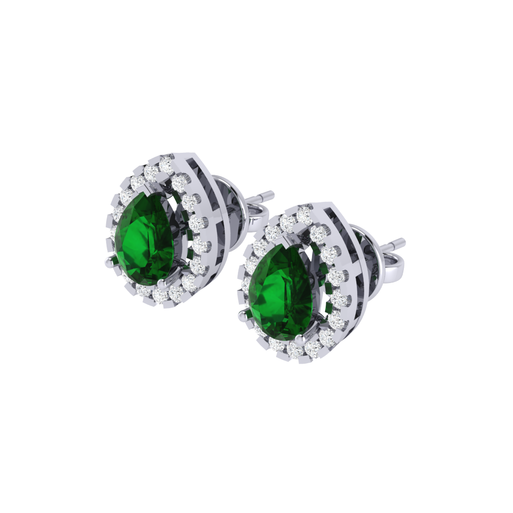 white gold plated sterling silver pear shape emerald stud earrings