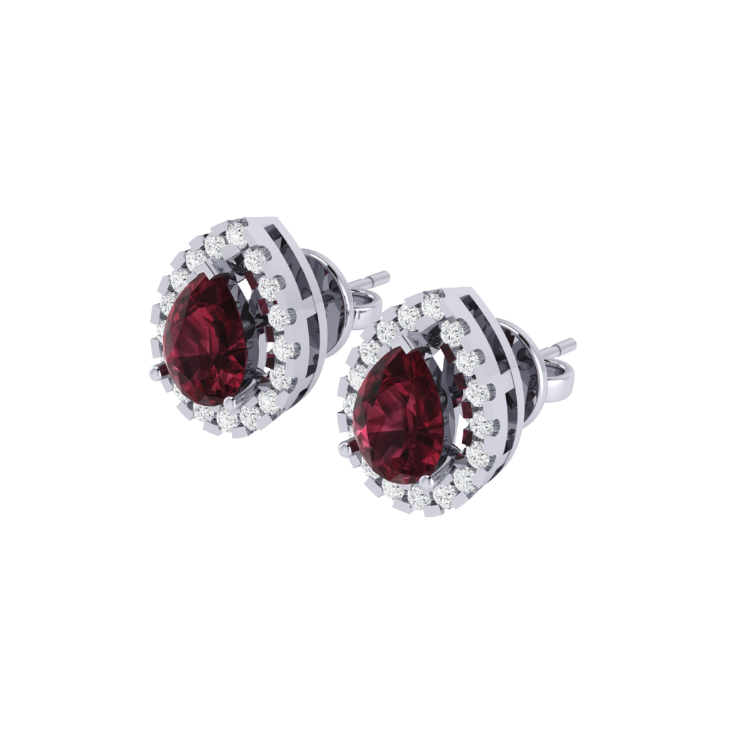 white gold plated sterling silver pear shape garnet stud earrings