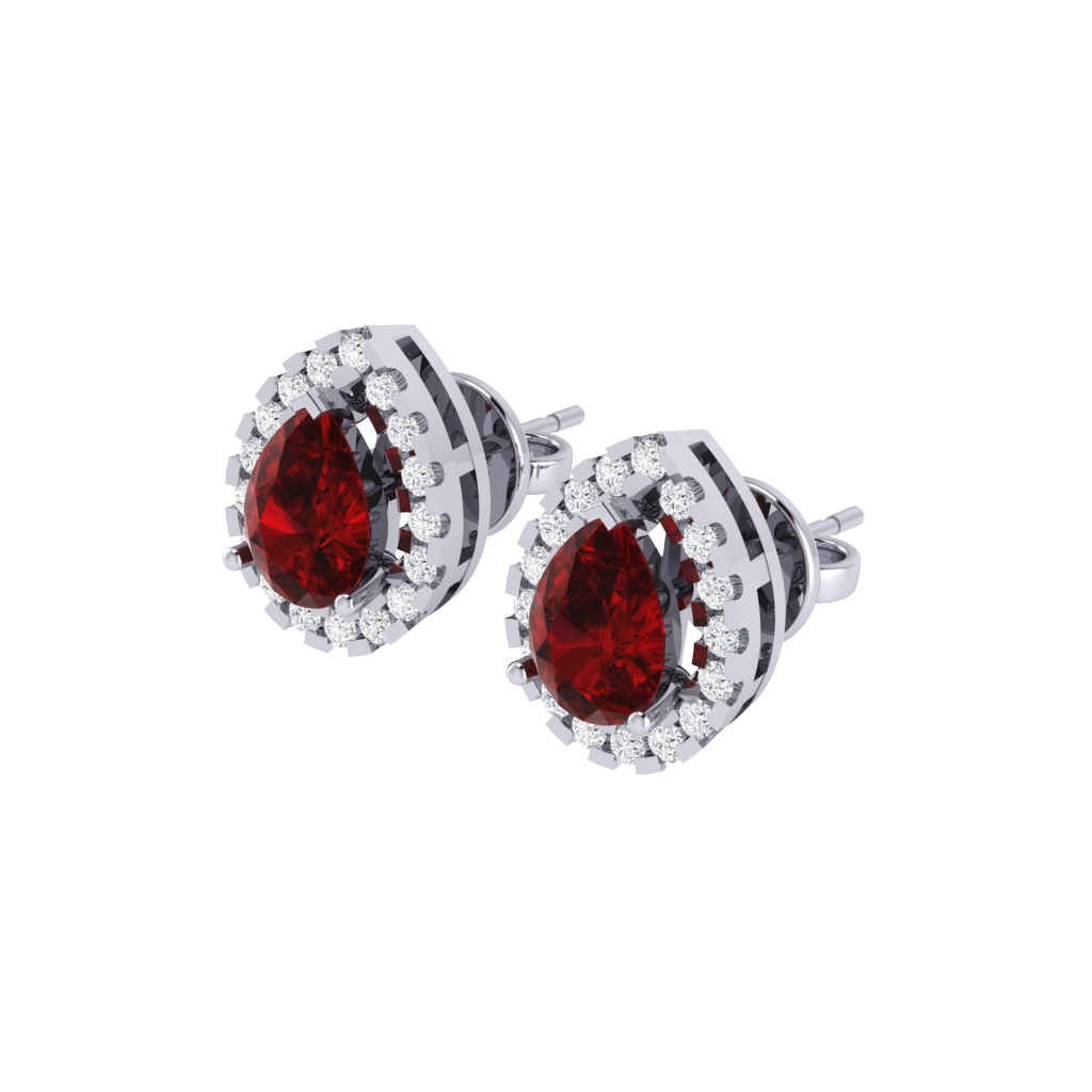 white gold plated sterling silver pear shape ruby stud earrings