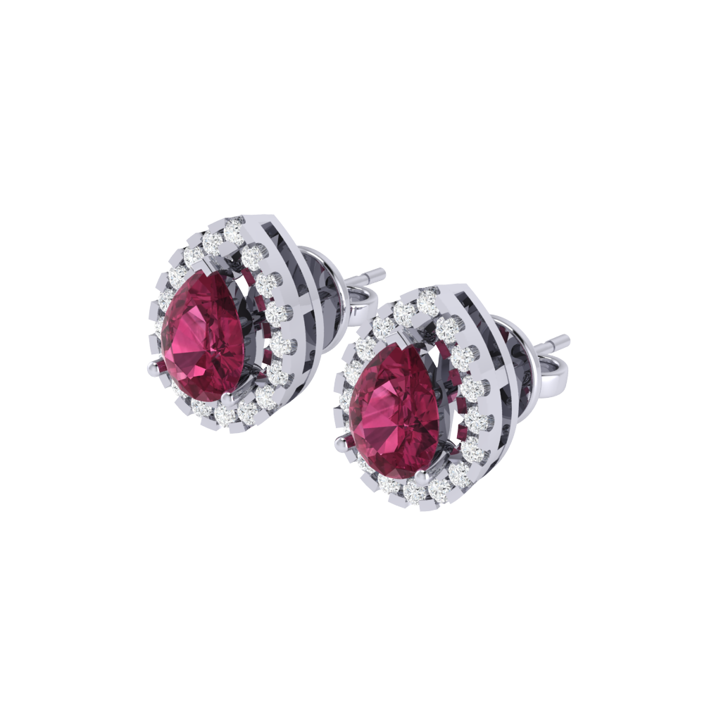 white gold plated sterling silver pear shape tourmaline stud earrings