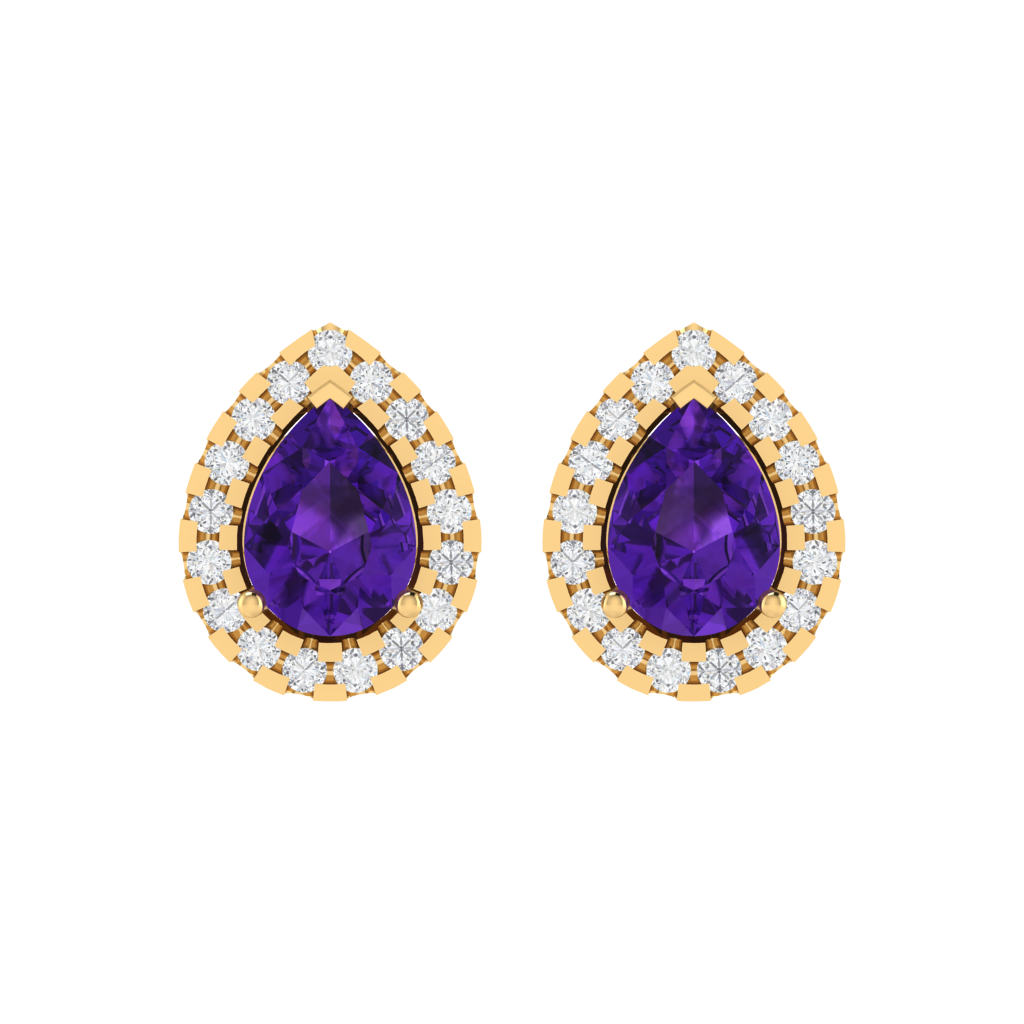 yellow gold plated sterling silver pear shape amethyst stud earrings