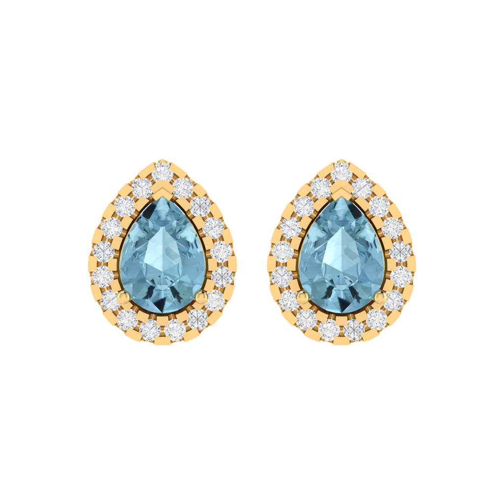 yellow gold plated sterling silver pear shape aquamarine stud earrings