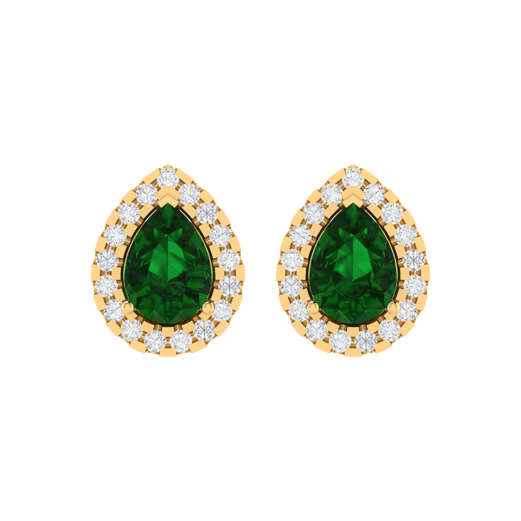 yellow gold plated sterling silver pear shape emerald stud earrings
