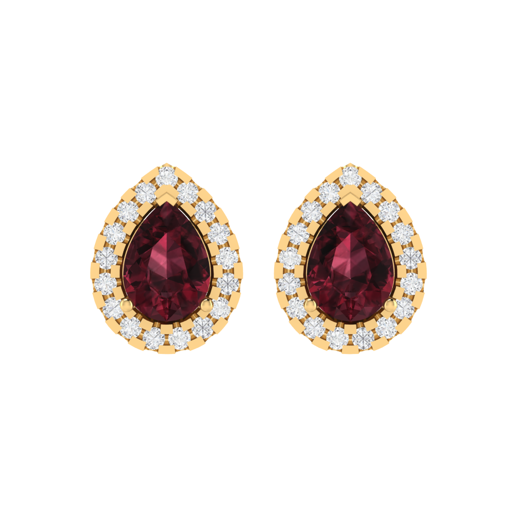 yellow gold plated sterling silver pear shape garnet stud earrings