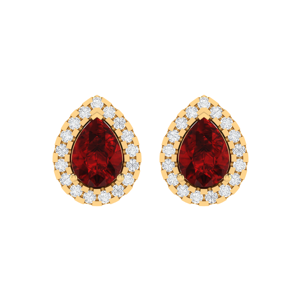 yellow gold plated sterling silver pear shape ruby stud earrings