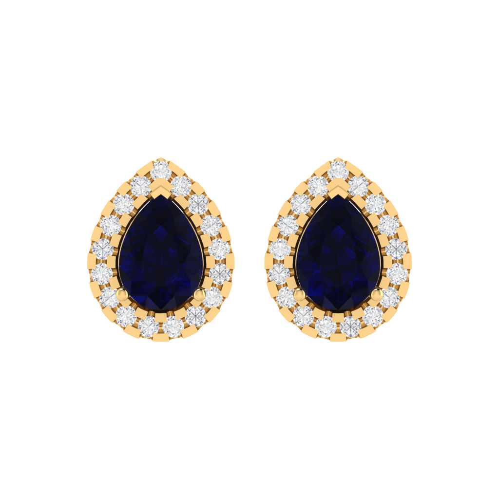 yellow gold plated sterling silver pear shape sapphire stud earrings