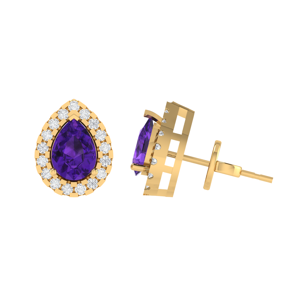 yellow gold plated sterling silver pear shape amethyst stud earrings