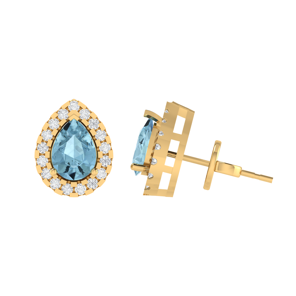 yellow gold plated sterling silver pear shape aquamarine stud earrings