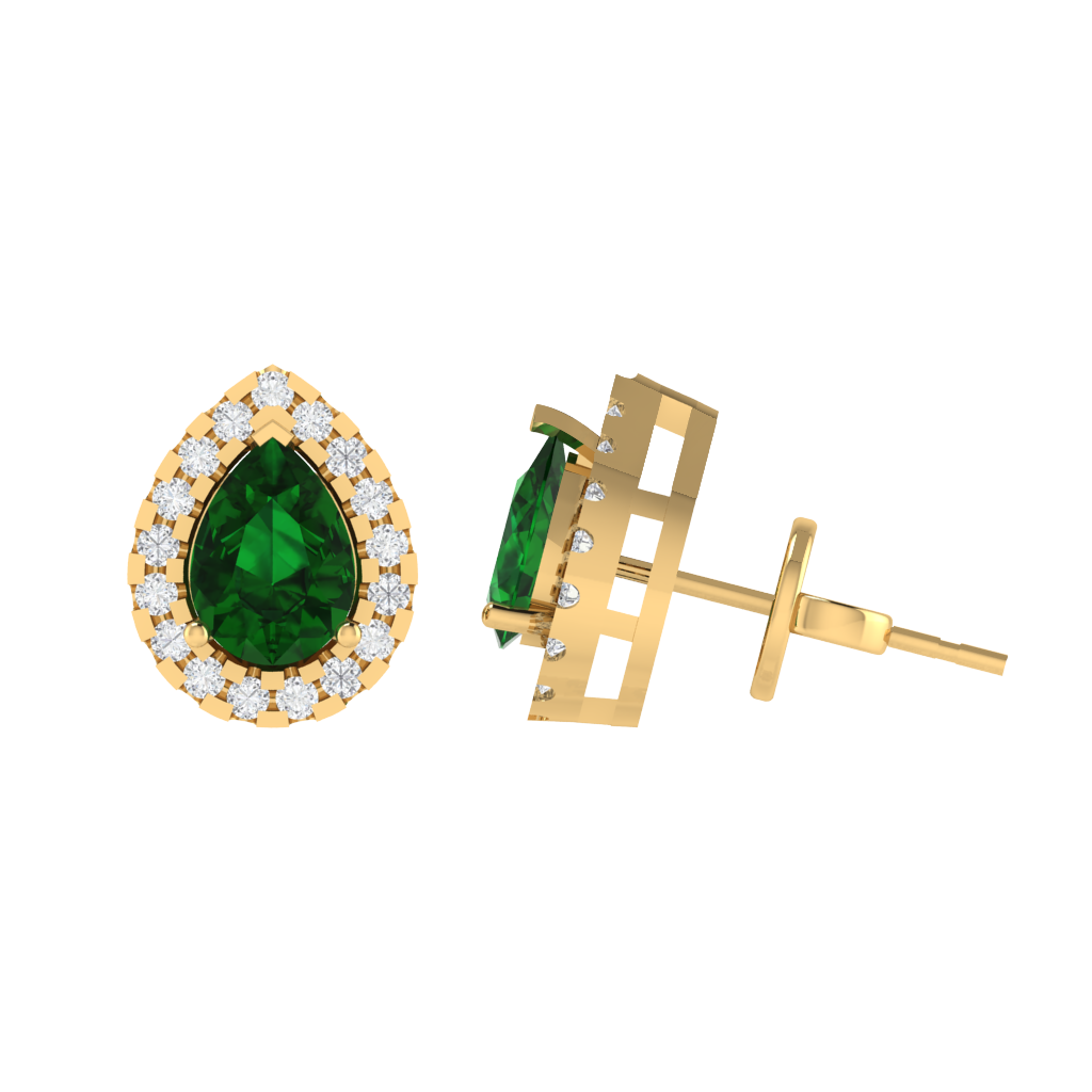 yellow gold plated sterling silver pear shape emerald stud earrings