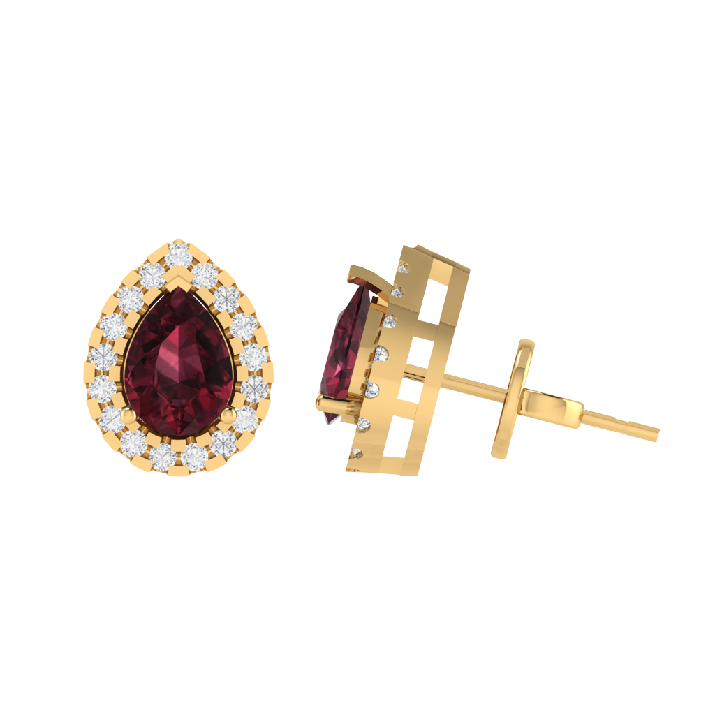 yellow gold plated sterling silver pear shape garnet stud earrings