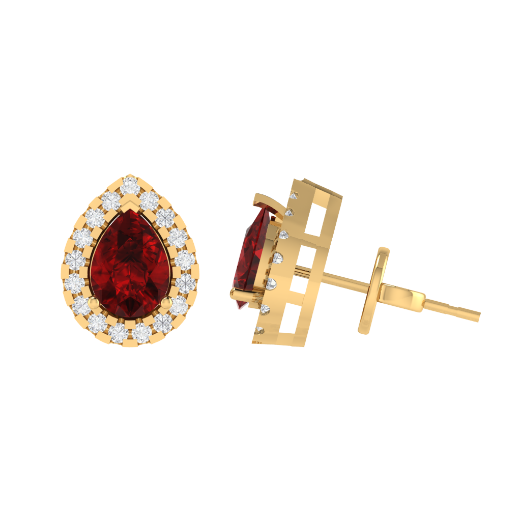 yellow gold plated sterling silver pear shape ruby stud earrings