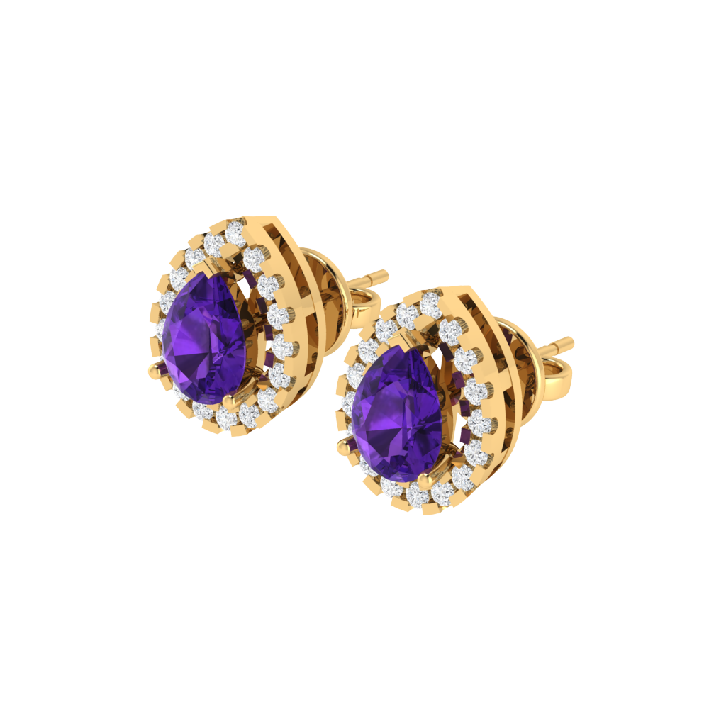 yellow gold plated sterling silver pear shape amethyst stud earrings