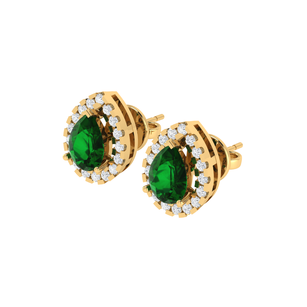 yellow gold plated sterling silver pear shape emerald stud earrings