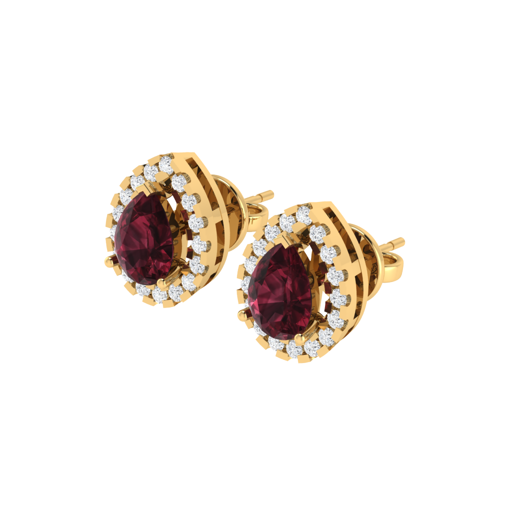 yellow gold plated sterling silver pear shape garnet stud earrings