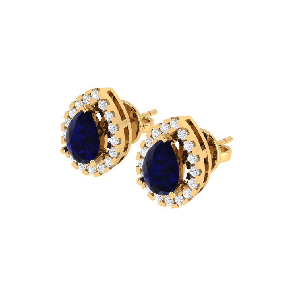 yellow gold plated sterling silver pear shape sapphire stud earrings