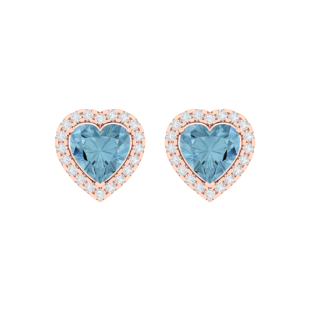 rose gold plated sterling silver heart shape aquamarine stud earrings