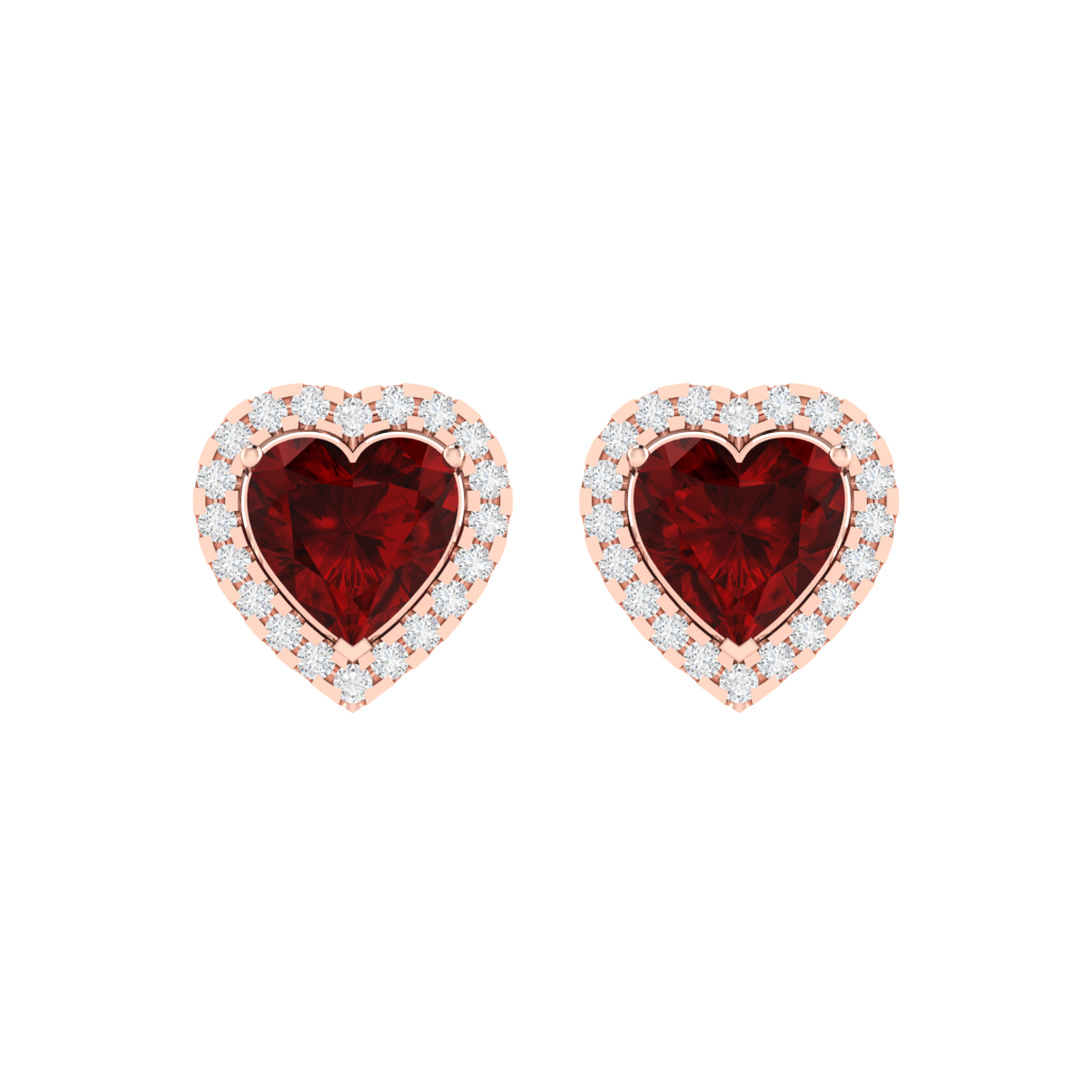 rose gold plated sterling silver heart shape ruby stud earrings