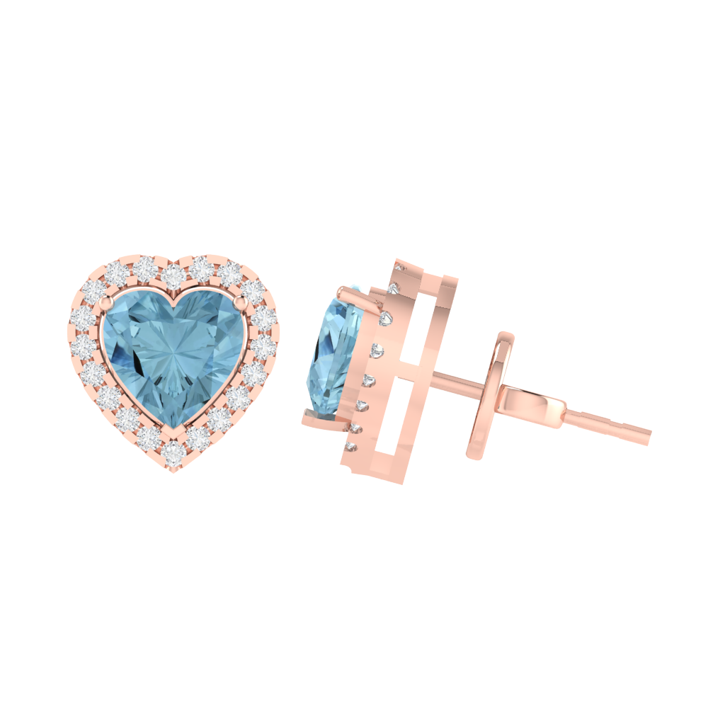 rose gold plated sterling silver heart shape aquamarine stud earrings