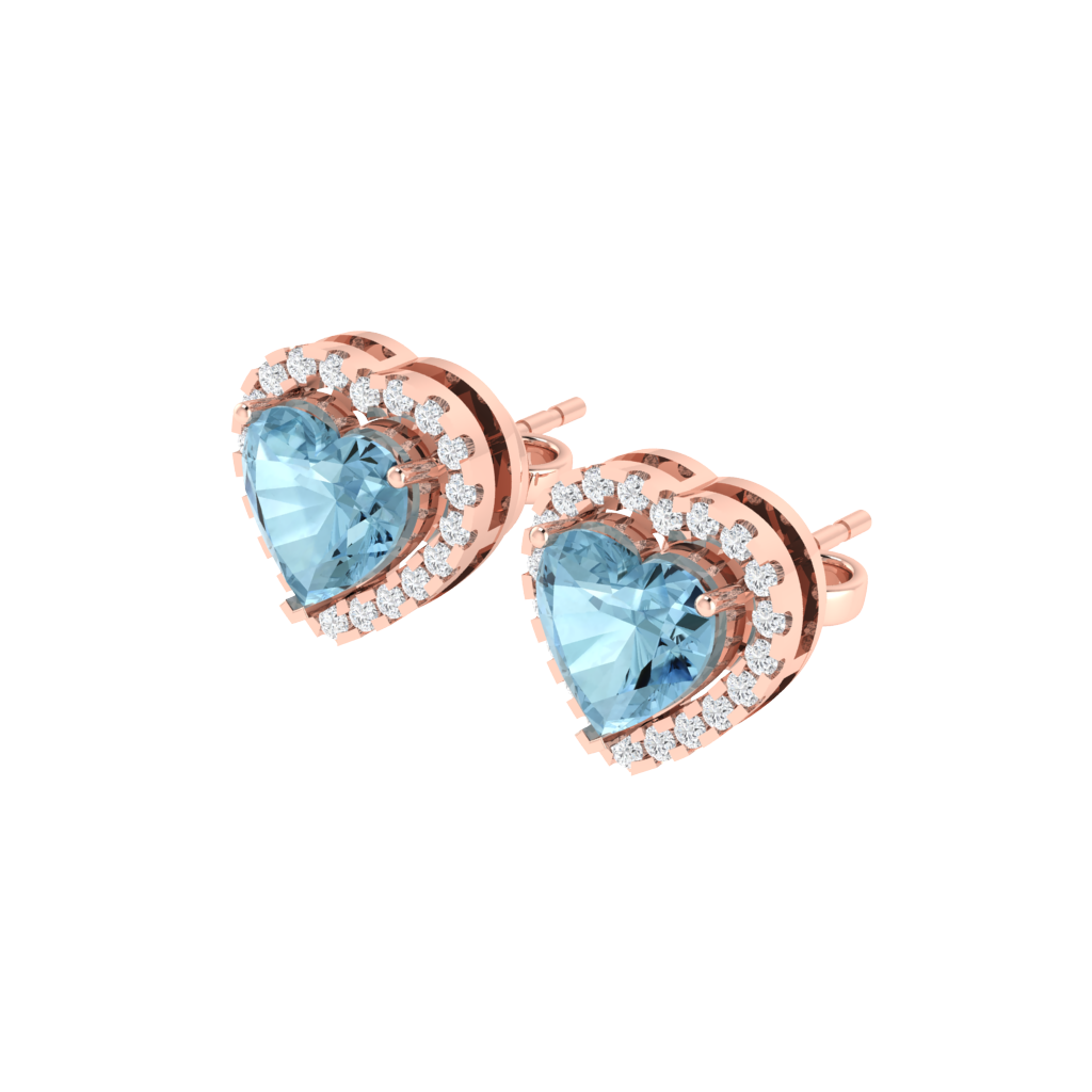 rose gold plated sterling silver heart shape aquamarine stud earrings